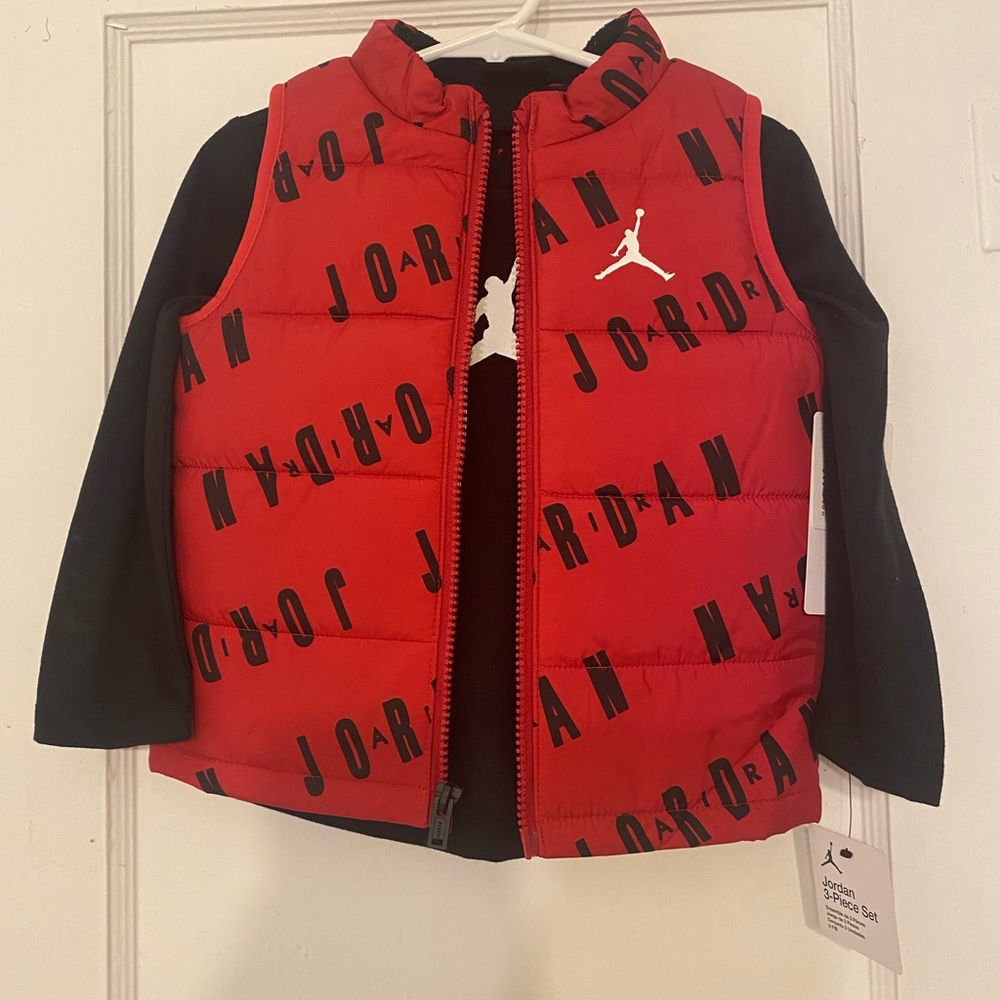 Jordan Red Puffer Vest with Black Long Sleeve